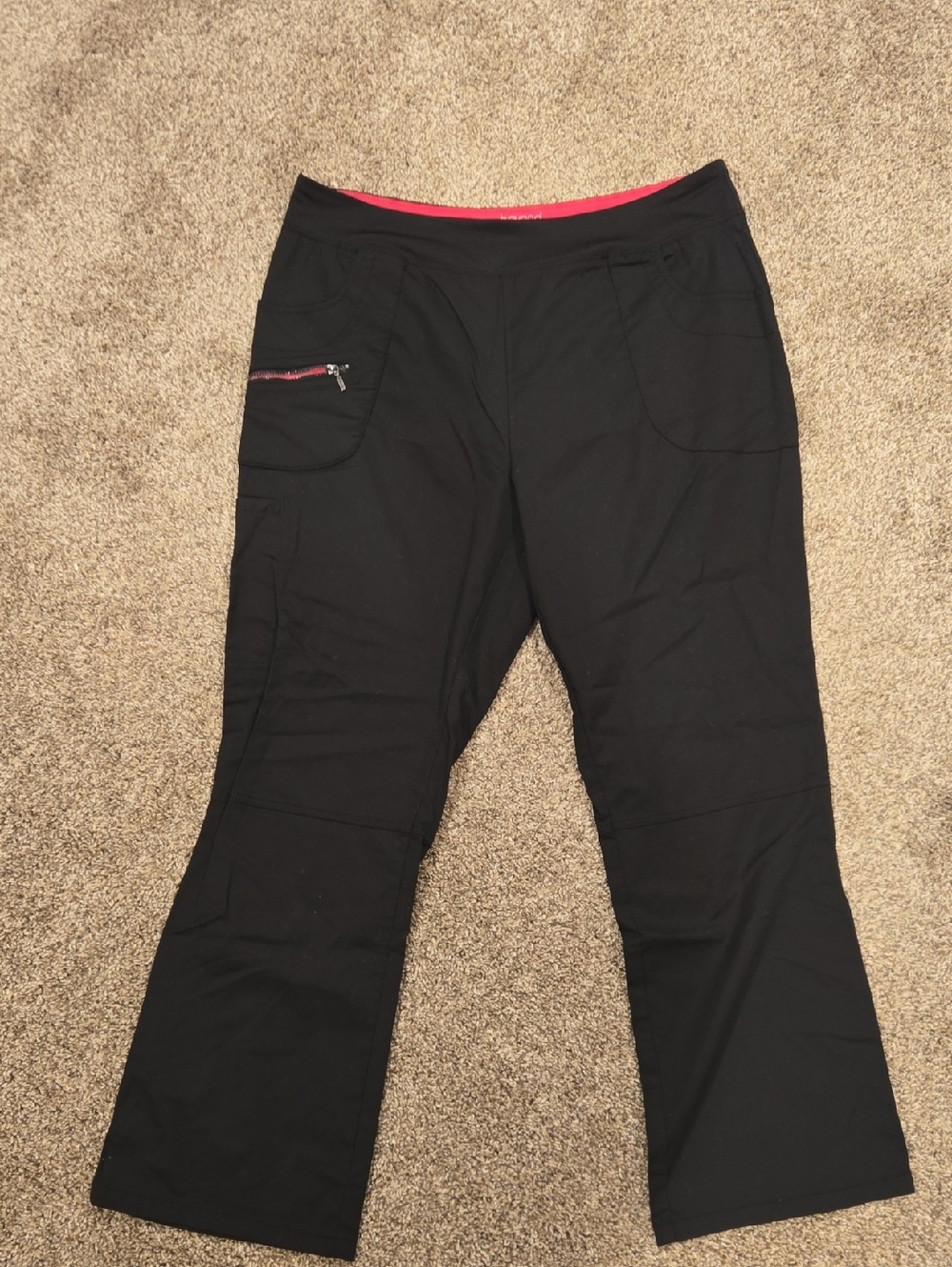 Women's Black Boot-Cut Scrub Pants with Pink Waistband Accent